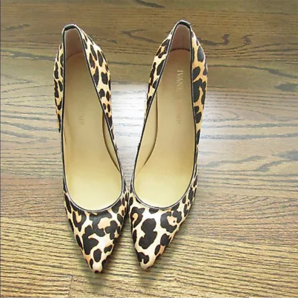 Ivanka Trump Leopard Print Pointed Toe Pumps - Black and Tan